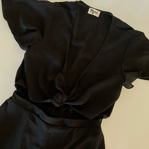 MuMu Tie Front Romper, V Neck